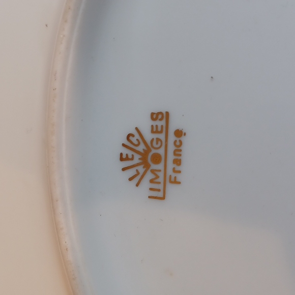 Limoges France antique mid century plate platter gold man woman courting - Picture 12 of 16